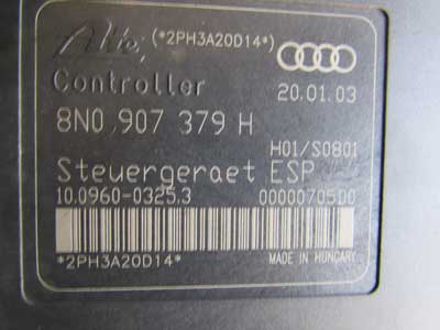 Audi TT MK1 8N ABS Anti Lock Brake System Pump w/ Module w/ ESP 8N0907379H5